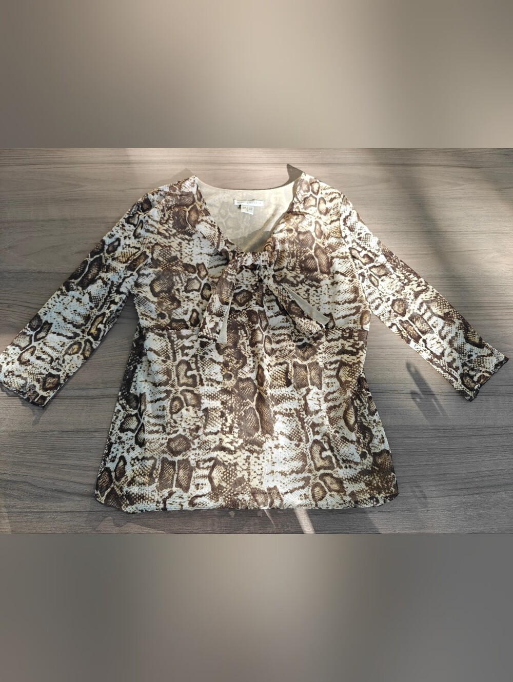 Y2K Bianca Nygard Snake-Print Tie-Neck Women’s Top - Brown/Beige